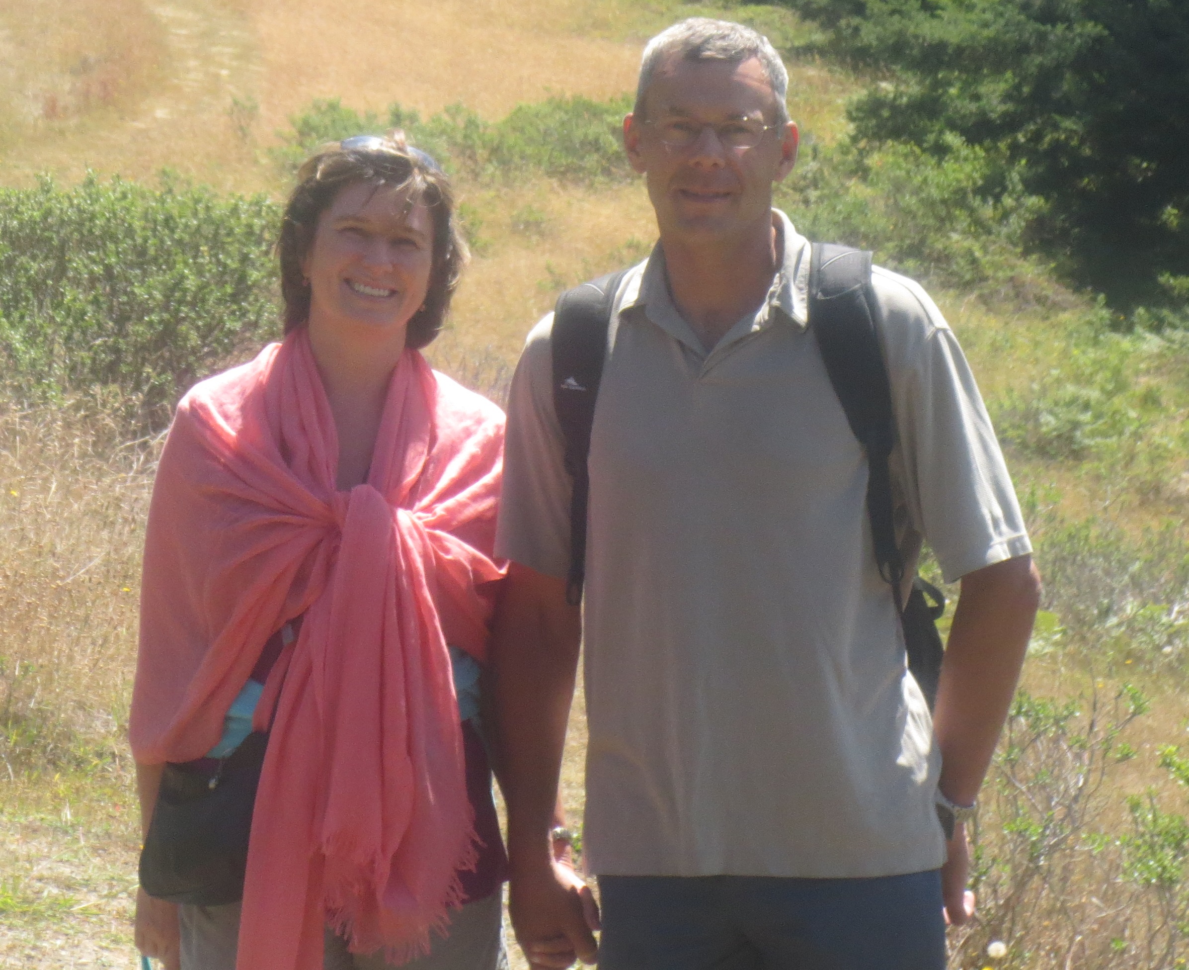 Alla and Sergei pose while hiking at the Sea Ranch in Sonoma County, California.